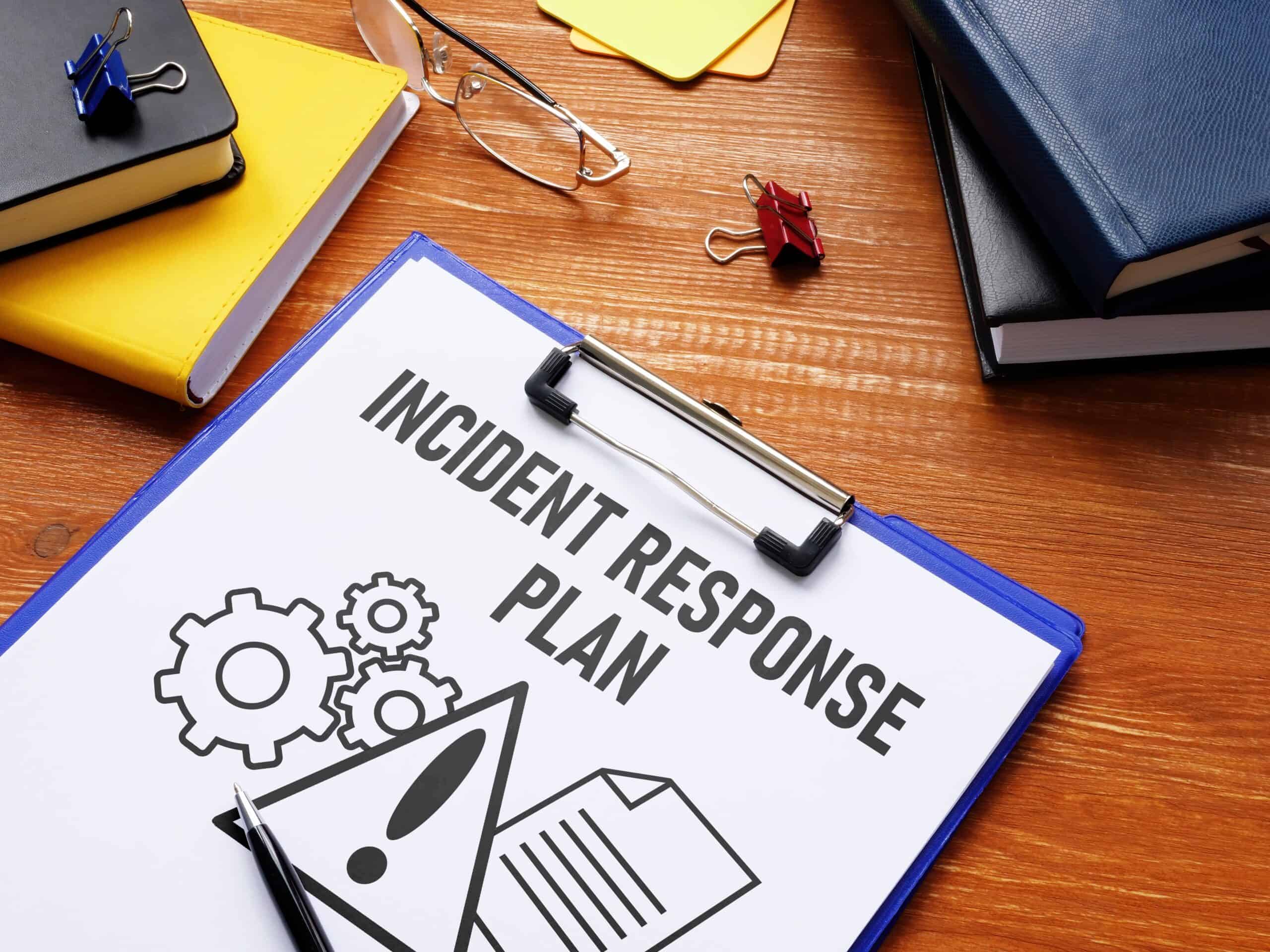 A clipboard features the words Incident Response Plan.