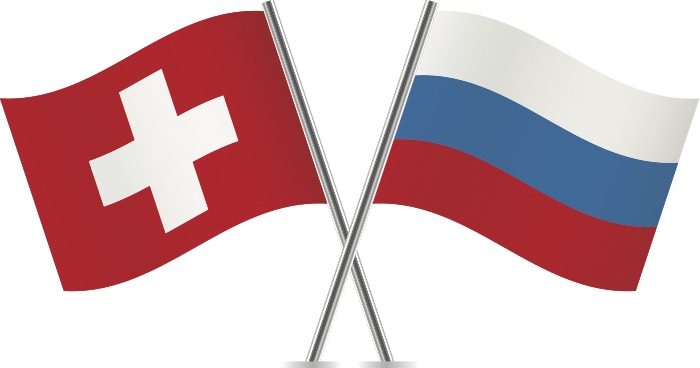 The flags of Switzerland and Russian.